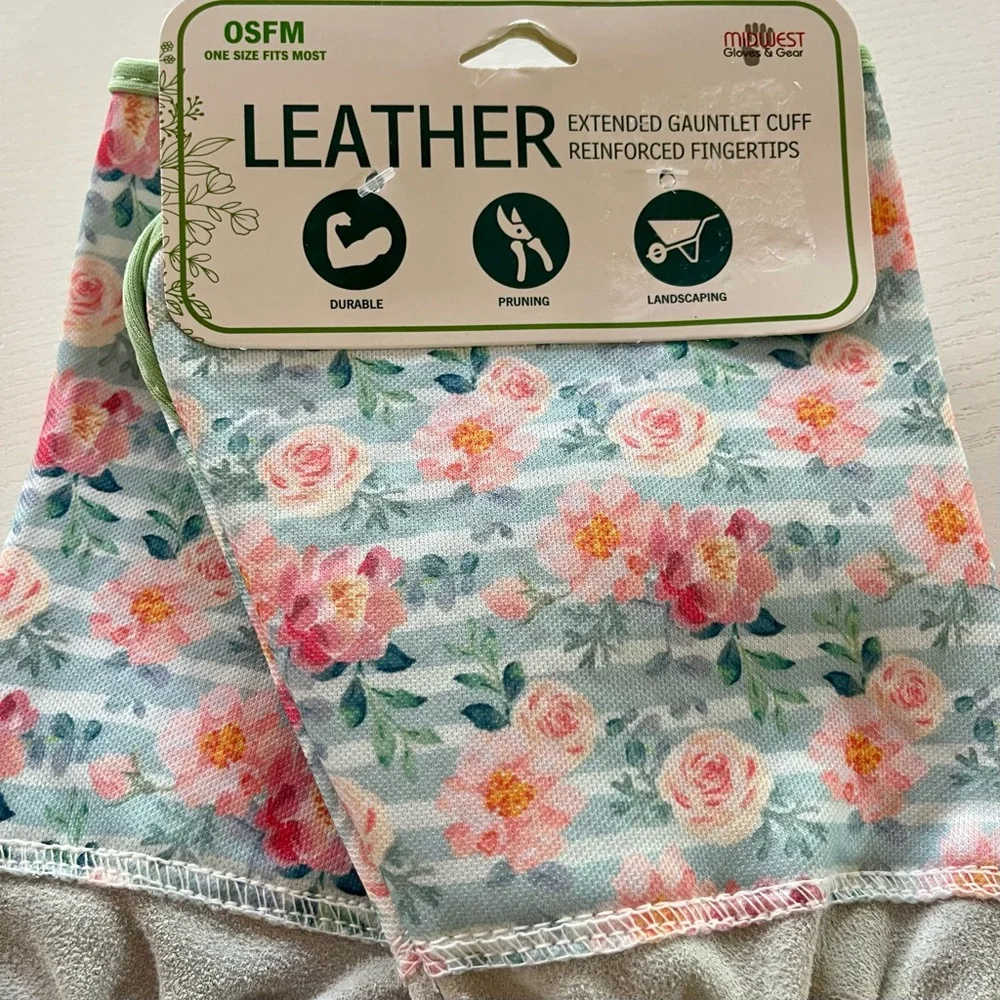Leather Floral Gardening Gloves w/Extended Gauntlet Cuff Reinforced Fingertips